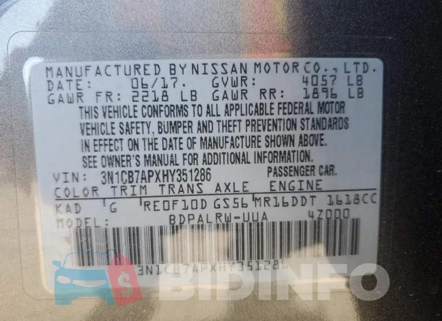3N1CB7APXHY351286 Photo# 13