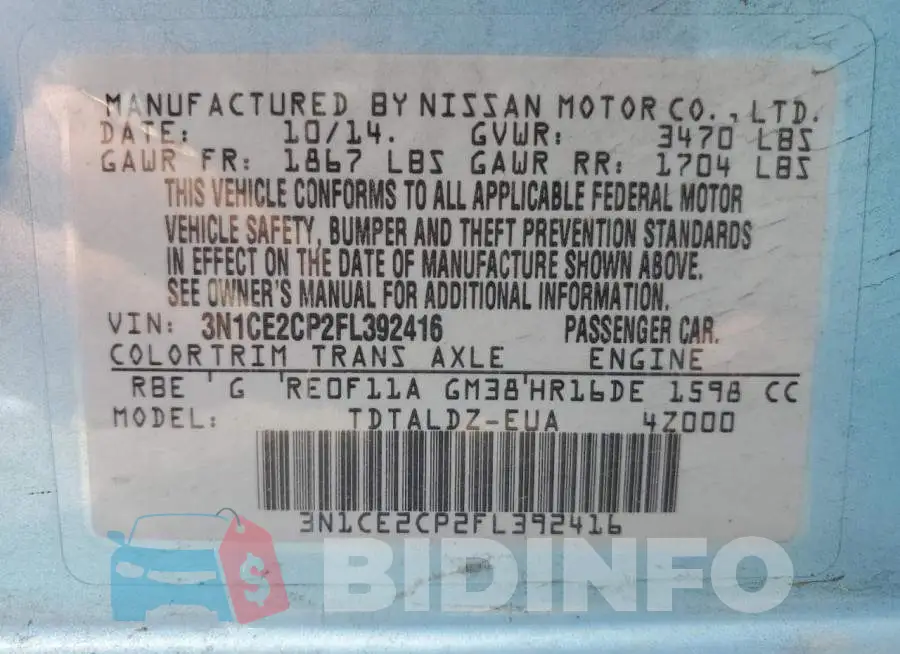 3N1CE2CP2FL392416 Photo# 12