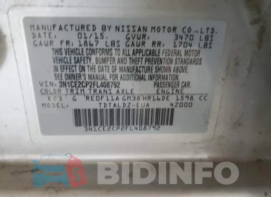 3N1CE2CP2FL408792 Photo# 12