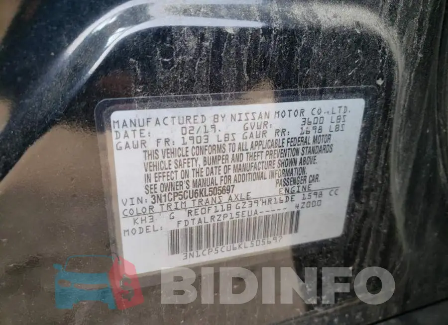 3N1CP5CU6KL505697 Photo# 13
