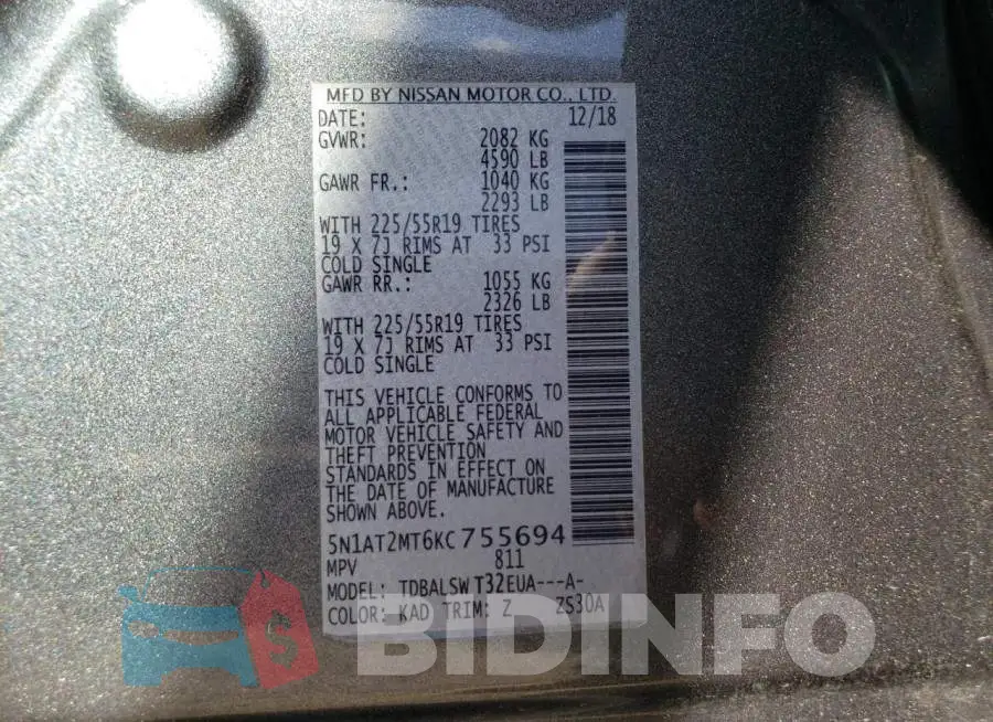 5N1AT2MT6KC755694 Photo# 12