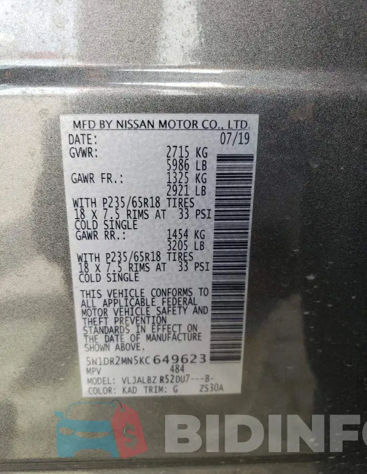 5N1DR2MN5KC649623 Photo# 12