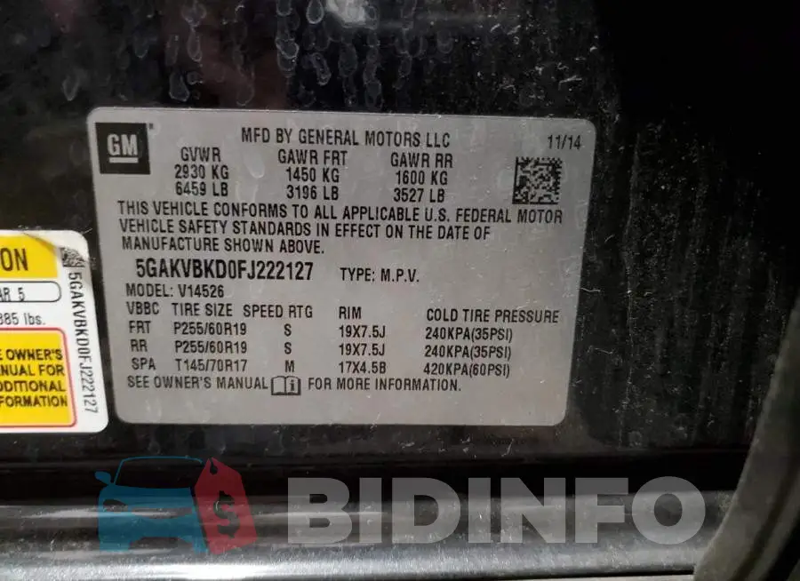 5GAKVBKD0FJ222127 Photo# 13