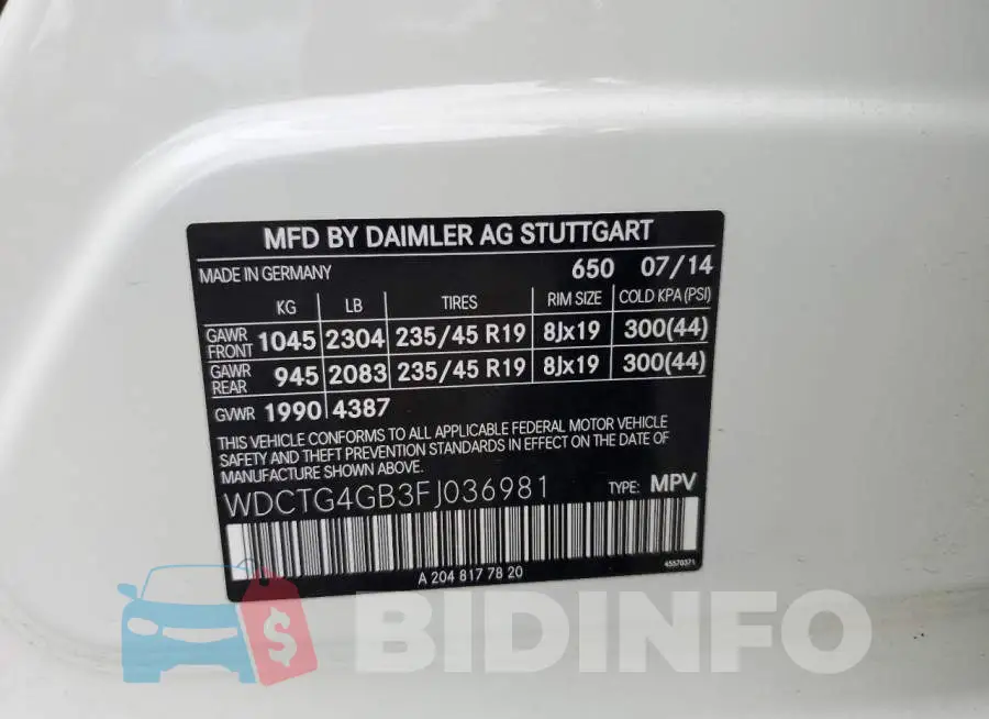 WDCTG4GB3FJ036981 Photo# 13