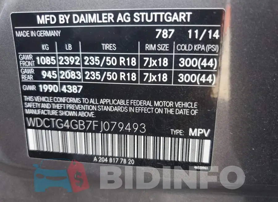 WDCTG4GB7FJ079493 Photo# 13