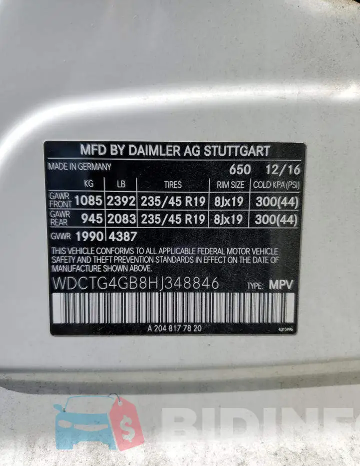 WDCTG4GB8HJ348846 Photo# 13
