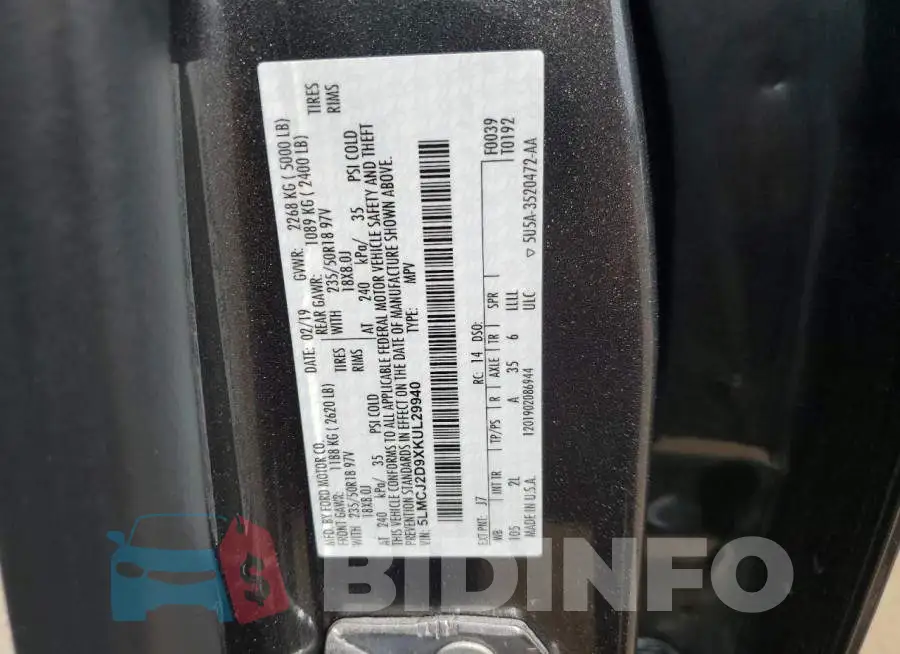 5LMCJ2D9XKUL29940 Photo# 13