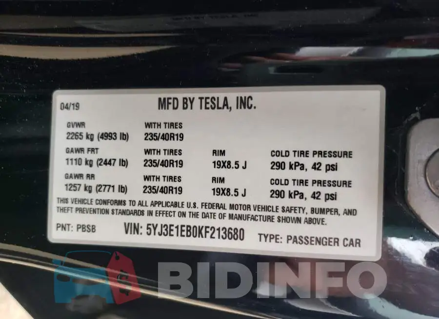 5YJ3E1EB0KF213680 Photo# 12