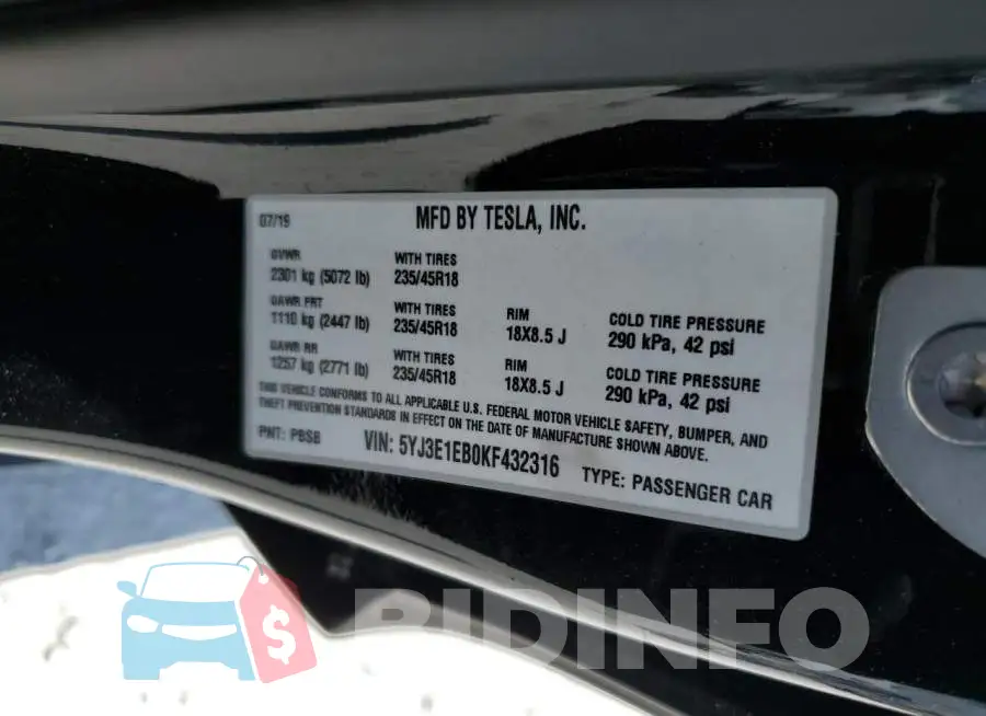 5YJ3E1EB0KF432316 Photo# 12