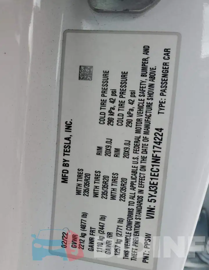 5YJ3E1EC1NF174224 Photo# 12