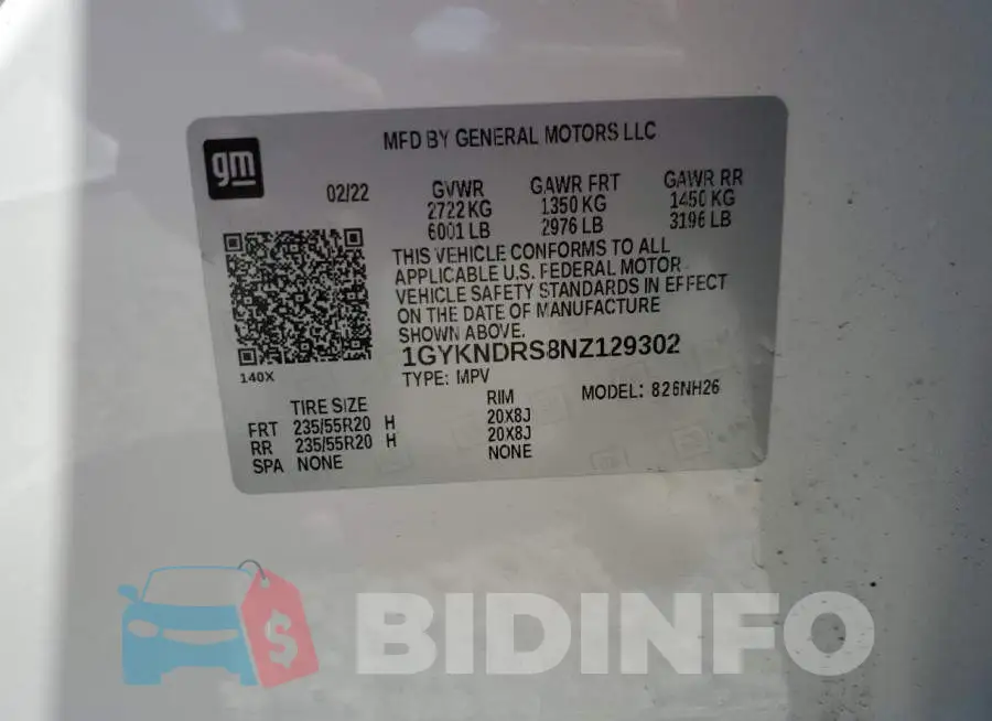 1GYKNDRS8NZ129302 Photo# 13