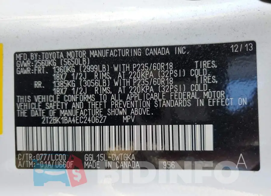 2T2BK1BA4EC240627 Photo# 13