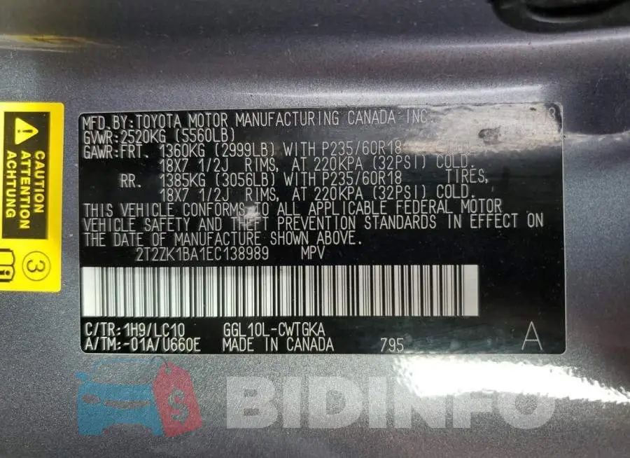 2T2ZK1BA1EC138989 Photo# 12