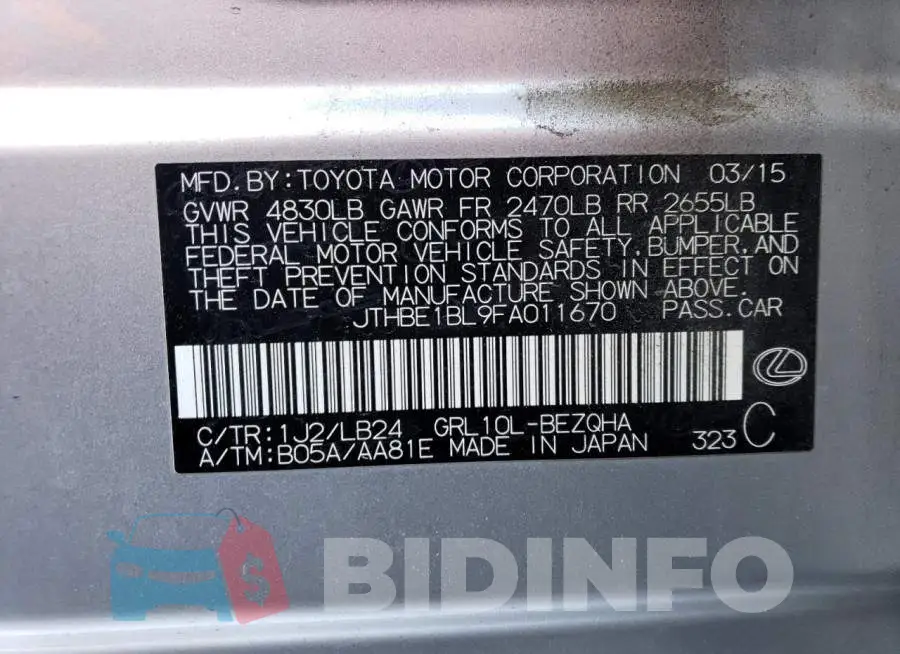 JTHBE1BL9FA011670 Photo# 13