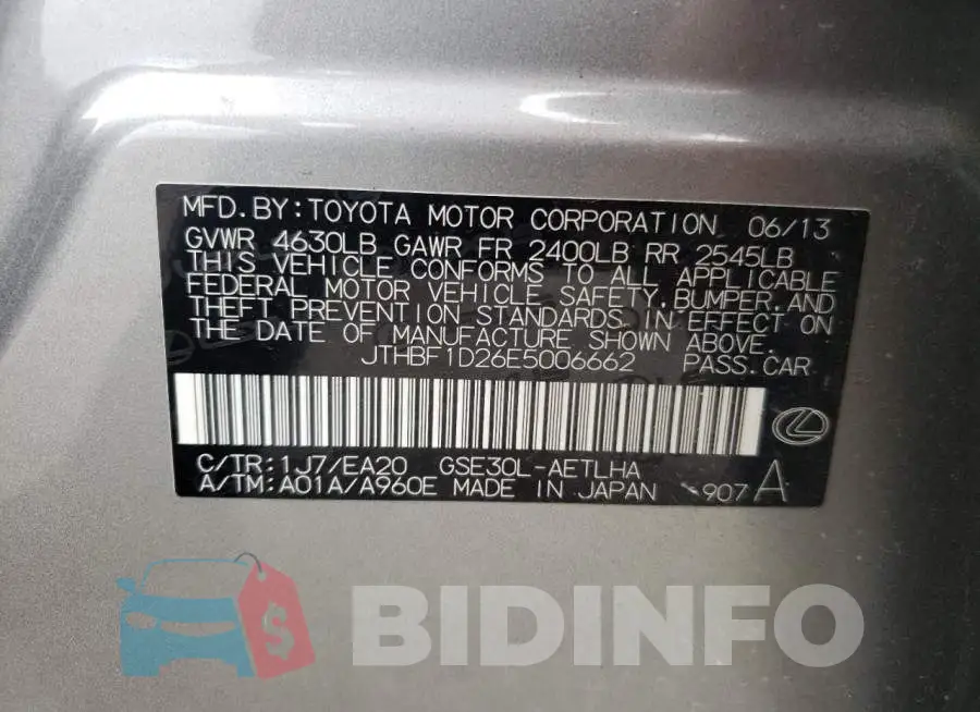 JTHBF1D26E5006662 Photo# 12