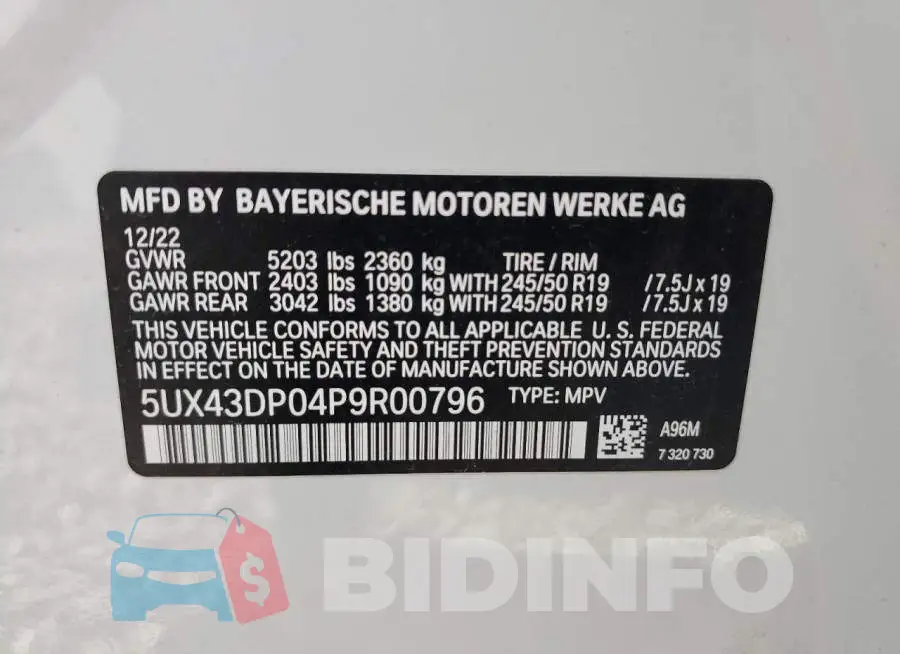 5UX43DP04P9R00796 Photo# 13