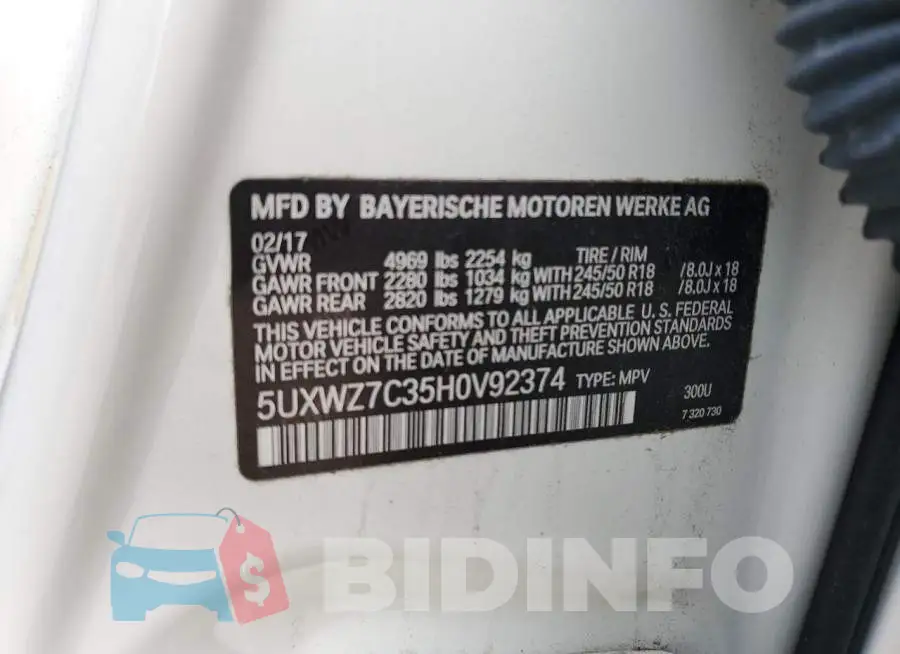 5UXWZ7C35H0V92374 Photo# 12