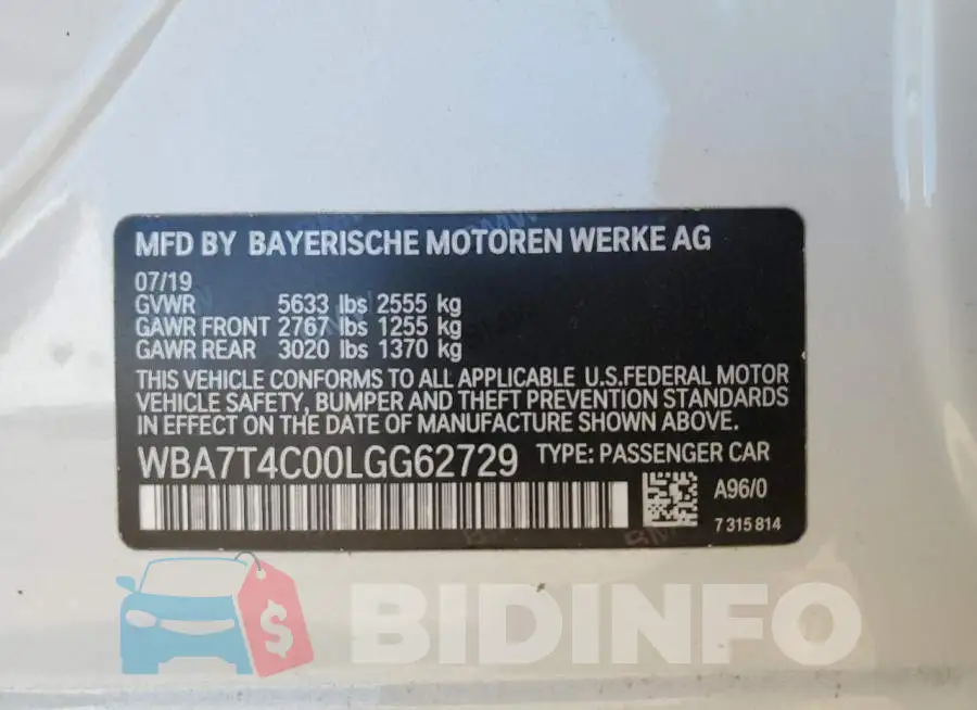 WBA7T4C00LGG62729 Photo# 12