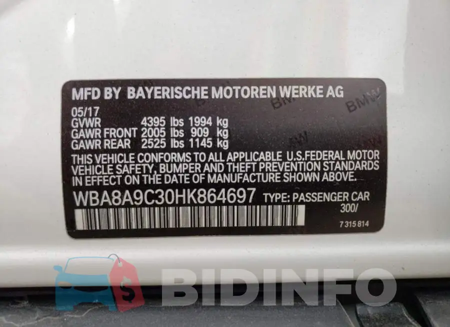 WBA8A9C30HK864697 Photo# 13