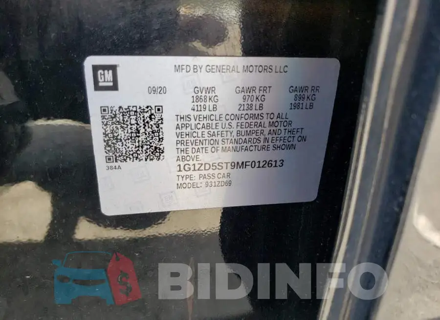1G1ZD5ST9MF012613 Photo# 12