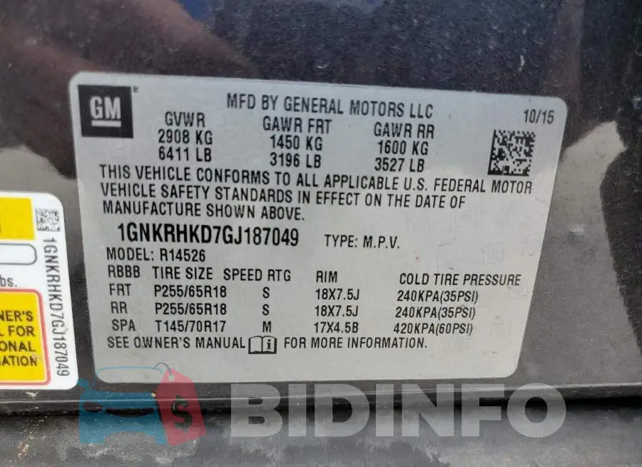 1GNKRHKD7GJ187049 Photo# 13