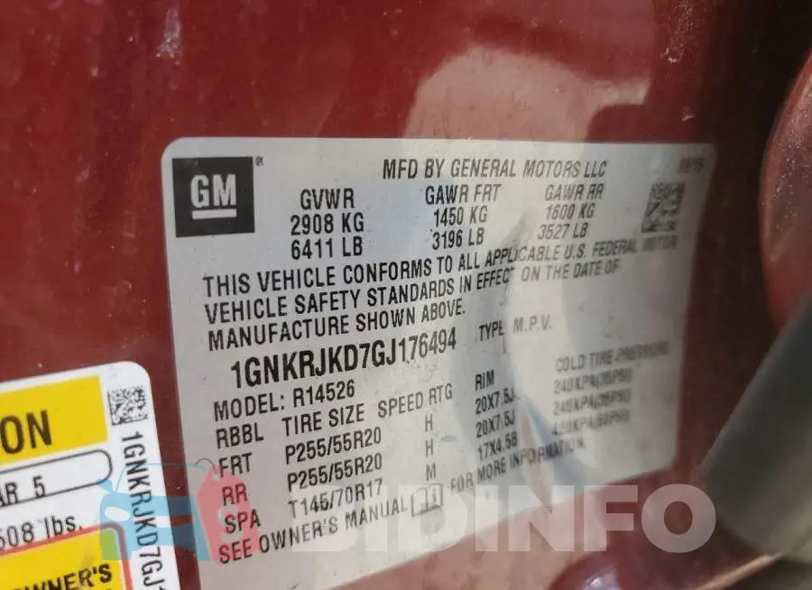 1GNKRJKD7GJ176494 Photo# 13