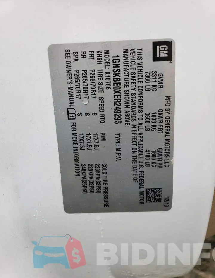 1GNSKBE0XER249293 Photo# 13