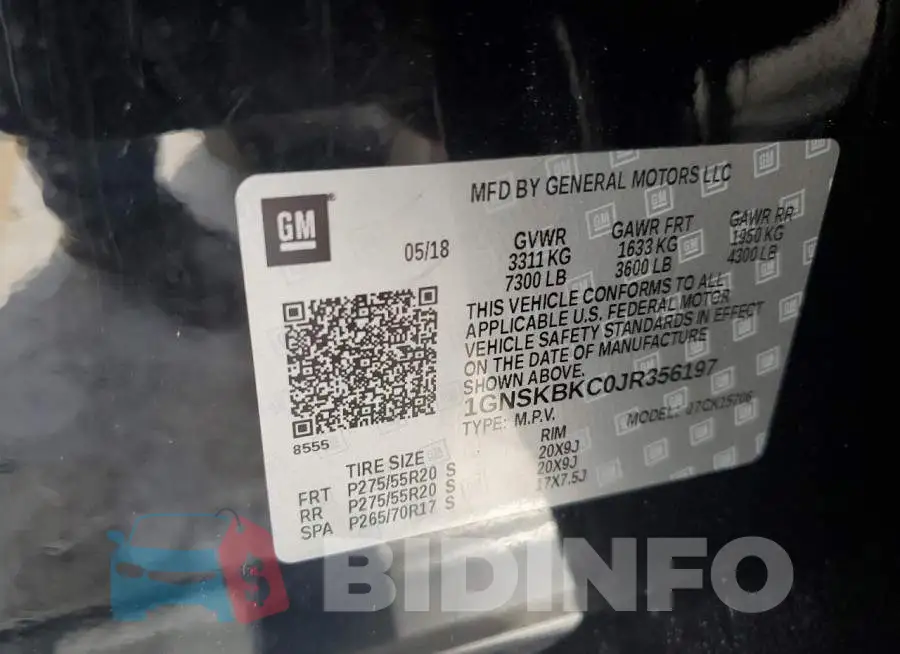 1GNSKBKC0JR356197 Photo# 13