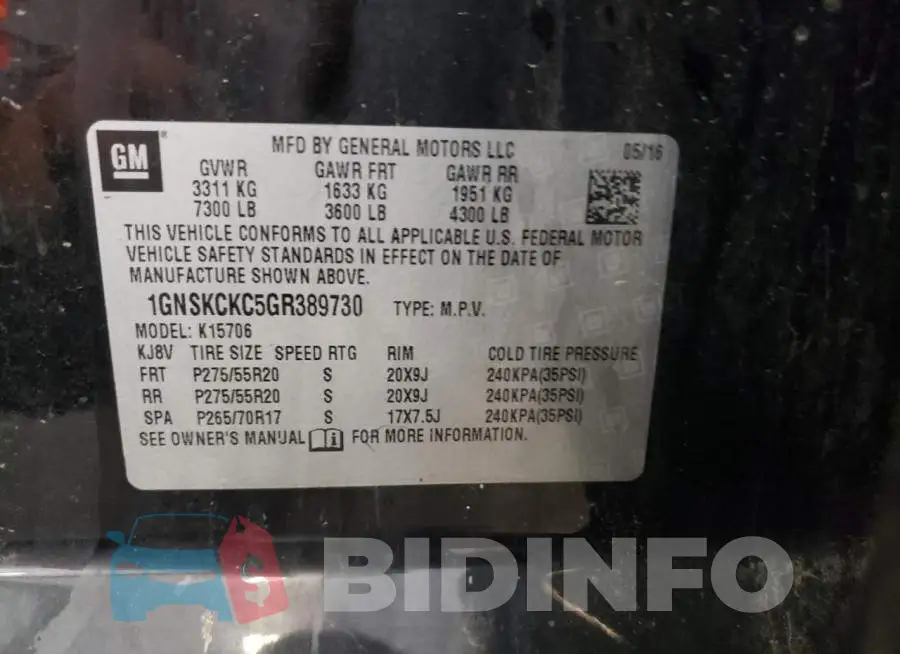 1GNSKCKC5GR389730 Photo# 13