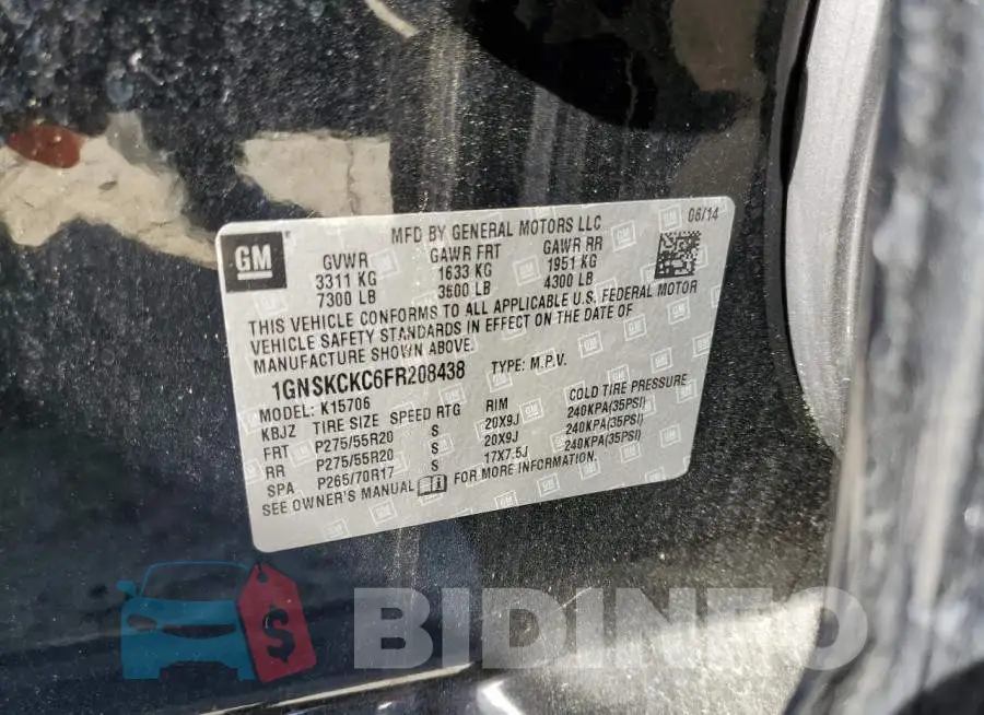 1GNSKCKC6FR208438 Photo# 13