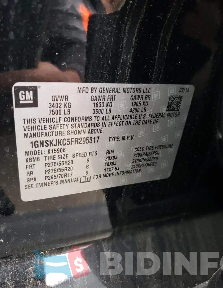 1GNSKJKC5FR295317 Photo# 13