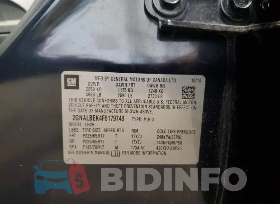 2GNALBEK4F6179748 Photo# 13