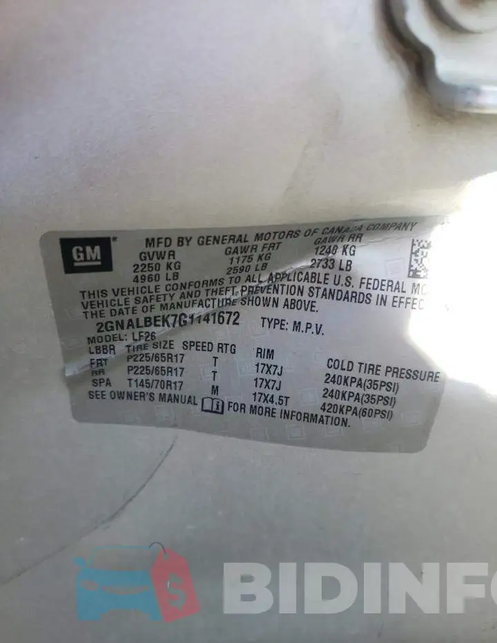 2GNALBEK7G1141672 Photo# 14