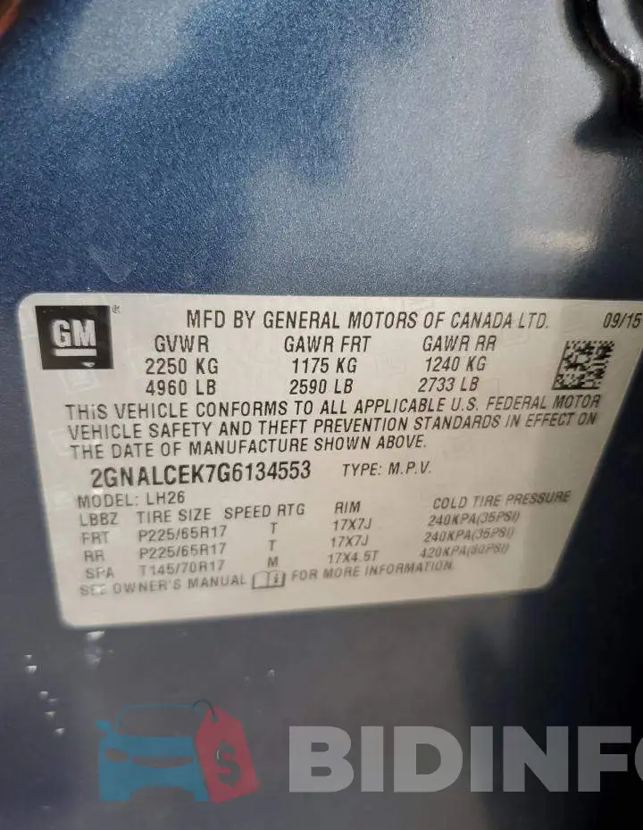 2GNALCEK7G6134553 Photo# 13