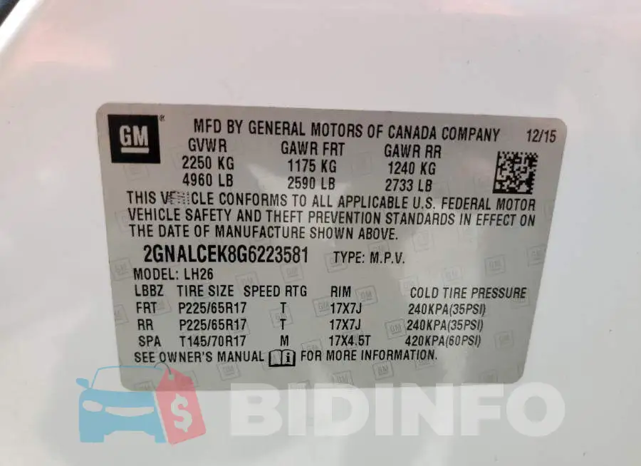 2GNALCEK8G6223581 Photo# 13