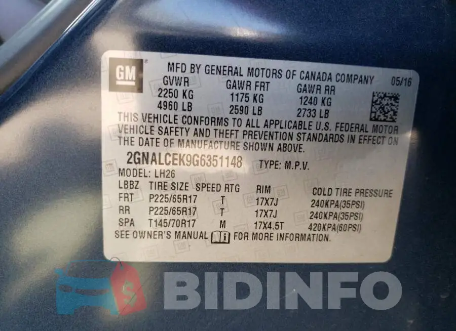 2GNALCEK9G6351148 Photo# 13