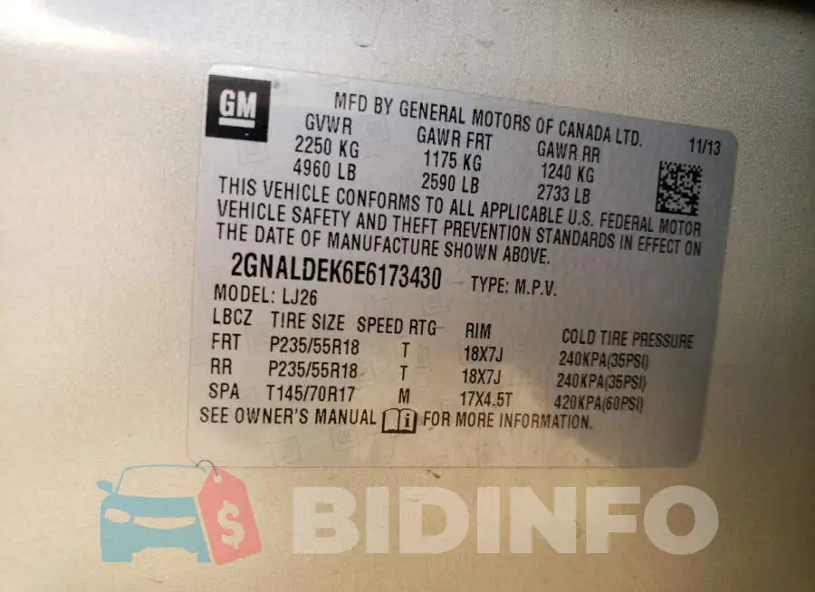 2GNALDEK6E6173430 Photo# 13