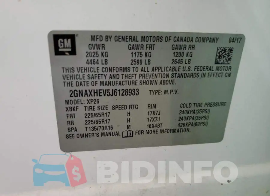 2GNAXHEV5J6128933 Photo# 13