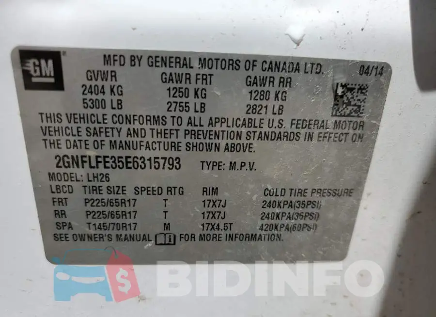 2GNFLFE35E6315793 Photo# 12