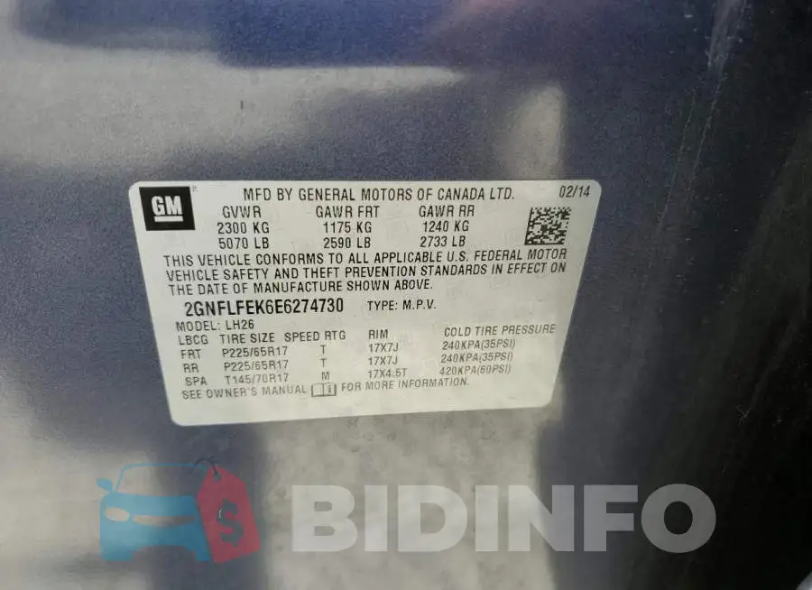 2GNFLFEK6E6274730 Photo# 12