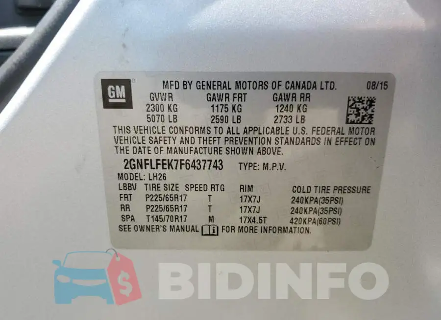 2GNFLFEK7F6437743 Photo# 13