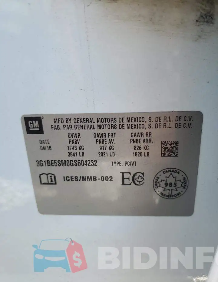 3G1BE5SM0GS604232 Photo# 12