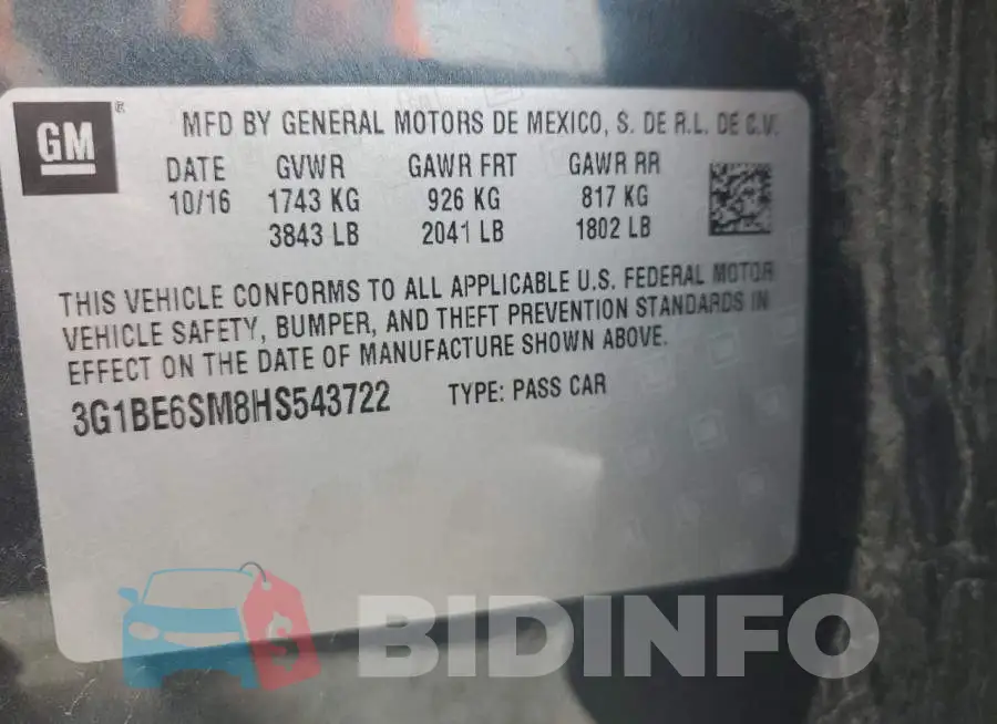 3G1BE6SM8HS543722 Photo# 13