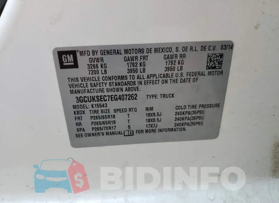 3GCUKSEC7EG407262 Photo# 12