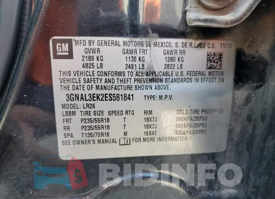3GNAL3EK2ES581841 Photo# 14