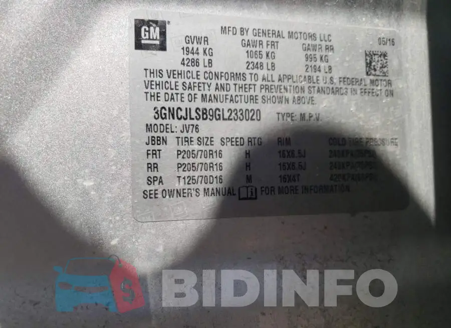 3GNCJLSB9GL233020 Photo# 13