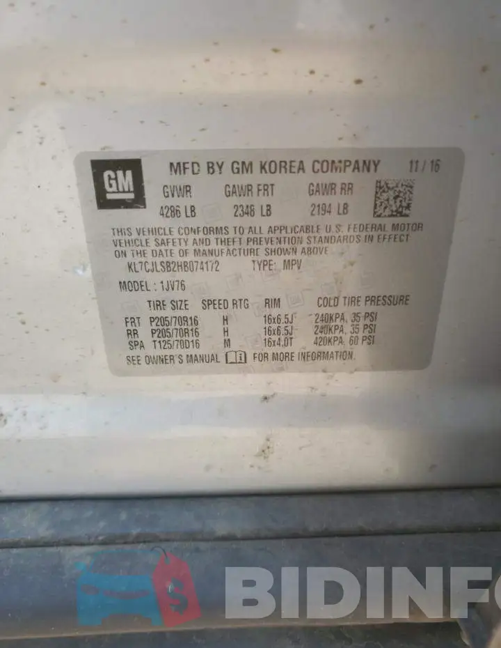 KL7CJLSB2HB074172 Photo# 12