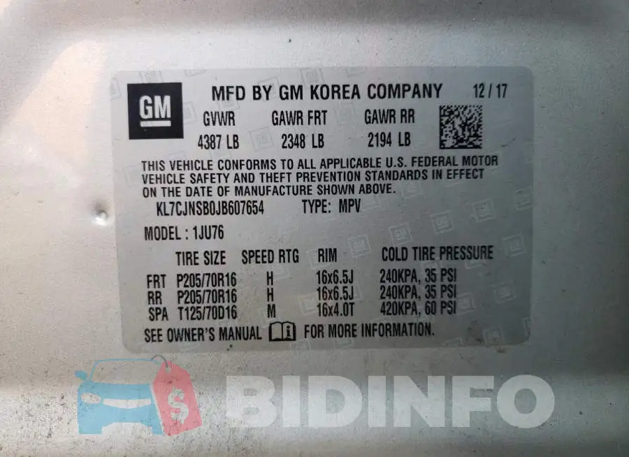 KL7CJNSB0JB607654 Photo# 10