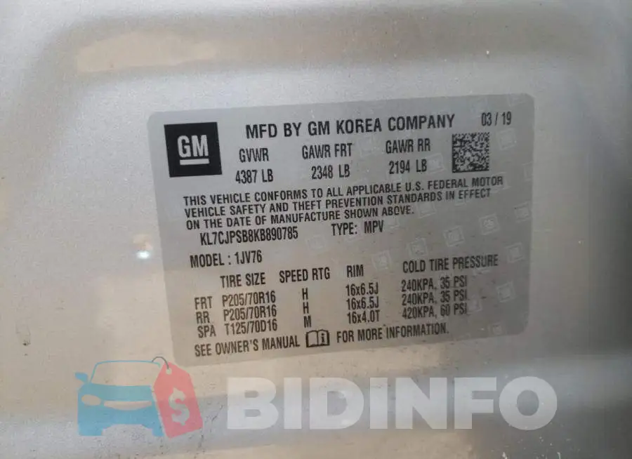 KL7CJPSB8KB890785 Photo# 13