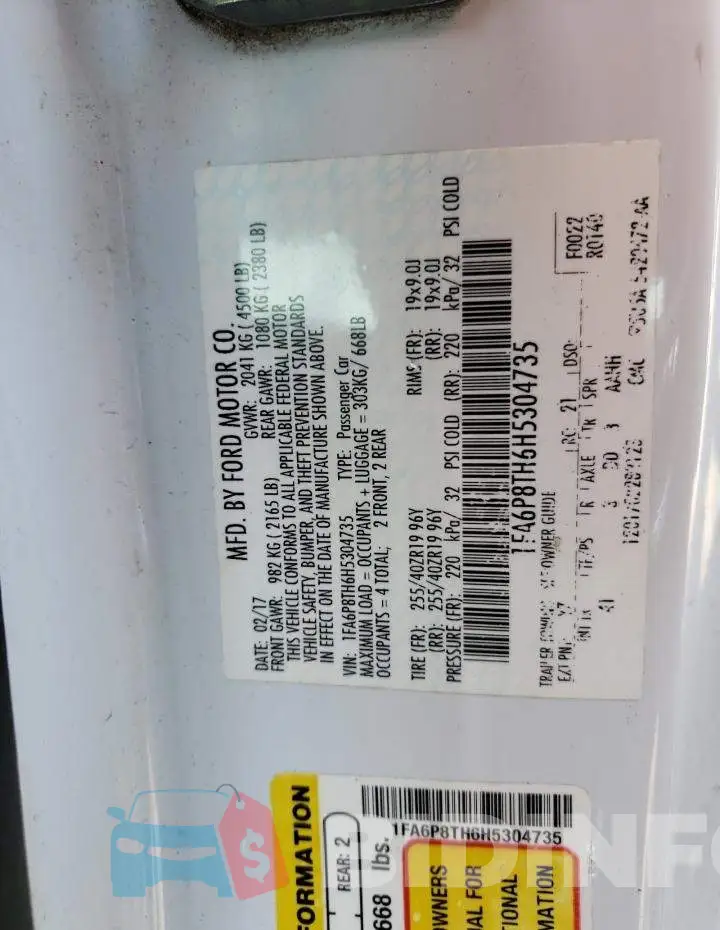 1FA6P8TH6H5304735 Photo# 13